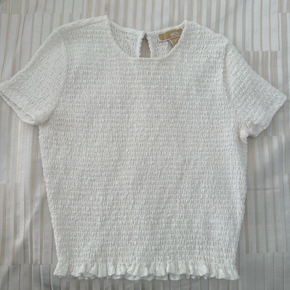 Guess White Textured Crop Top